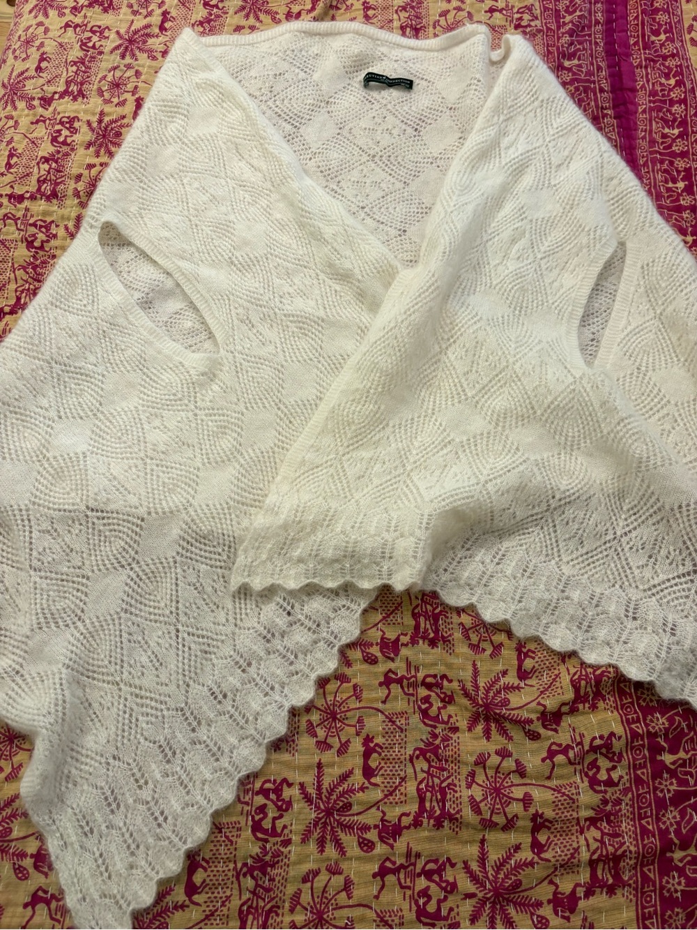 Peruvian Connection Cream Openwork Knit Poncho Shrug